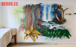 Graffiti Mural Habitacion Cascada 300x100000